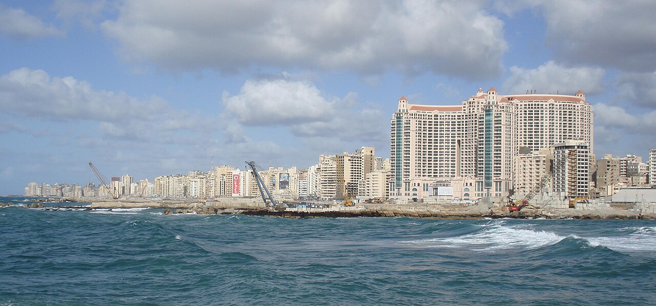 San Stefano Grand Plaza, a tall waterfront complex on Alexandria’s Mediterranean shore