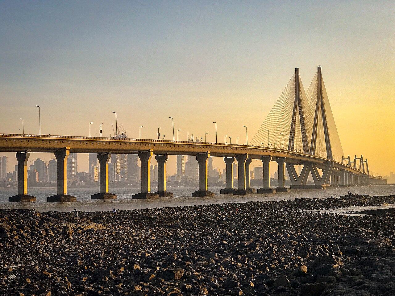 The Bandra-Worli Sea Link crossing the water toward Worli, with the city behind it